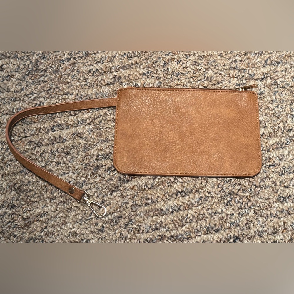 Elegant Tan Leather Wallet - Black & White Striped Fabric Inside